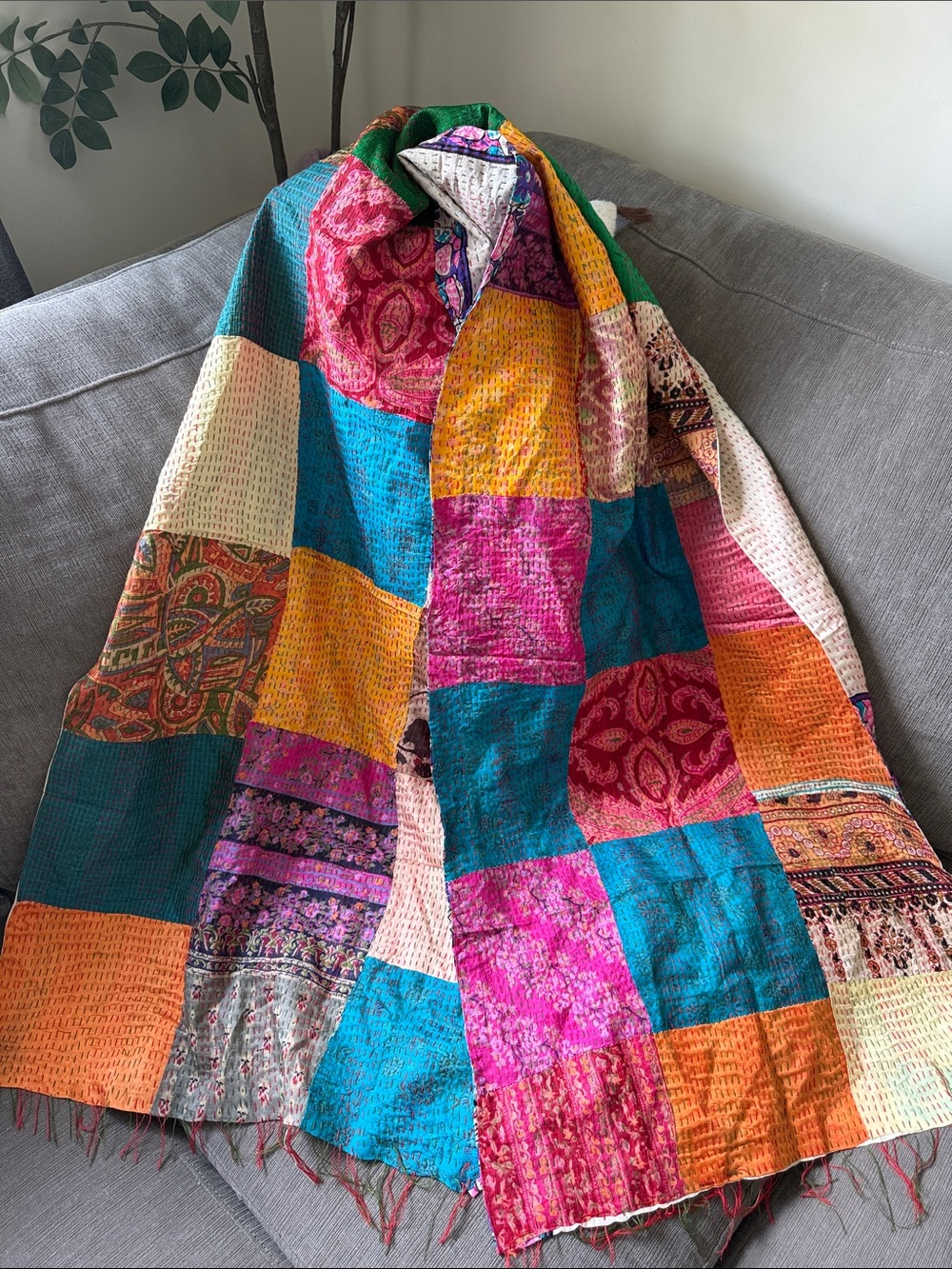Colorful Patchwork silk scarf NWOT